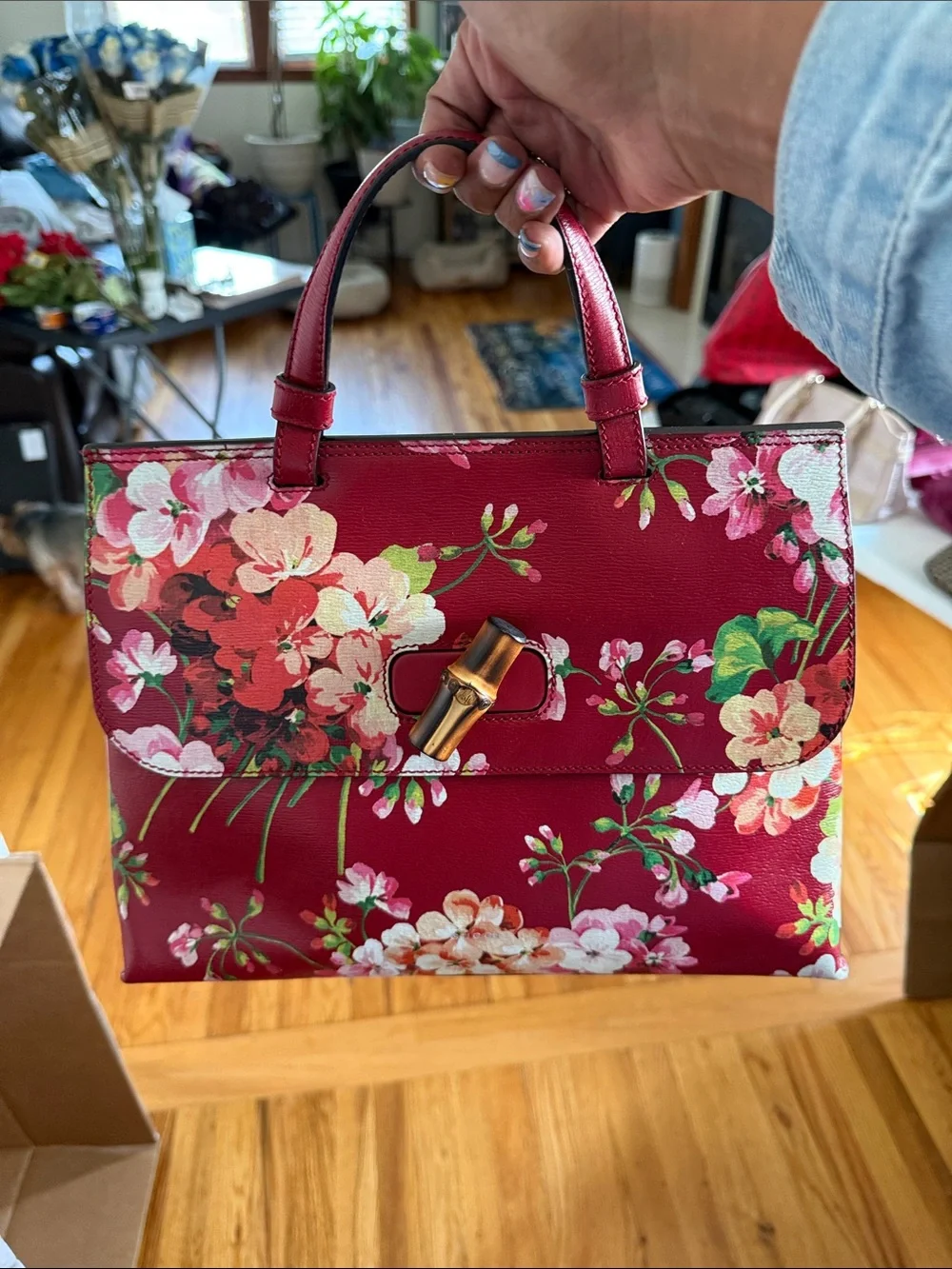 Gucci Red Floral Top-Handle Crossbody Bag
